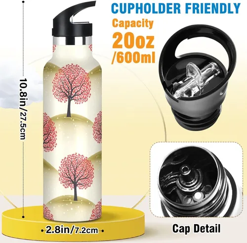 Vista 2 de Kids Water Bottle Leakproof Insulated Water Bottles 20oz, BPA-Free, Whimsical Trees