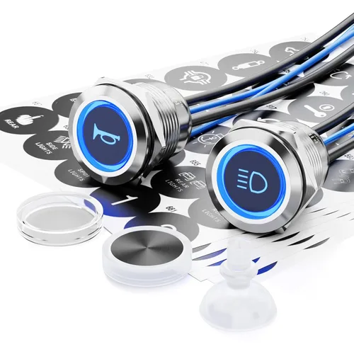 Vista 12 de 2-Pack 19mm Botón de presión de cierre LED azul, interruptor de botón marino a prueba de agua IP67 de 12V-24V y voltaje amplio de 20A con 180