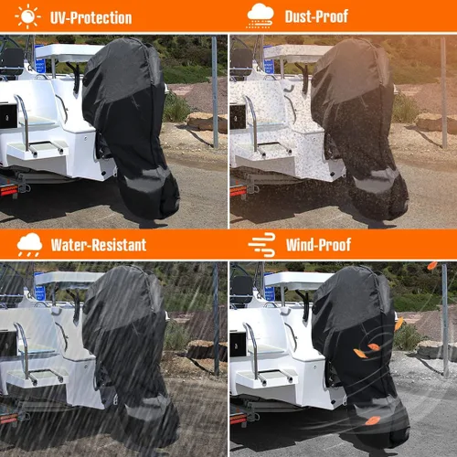 Vista 7 de iCOVER - Fundas para motor fuera de borda, cubierta de motor de barco remolcable impermeable, tela Oxford resistente con cremallera, se adapta a