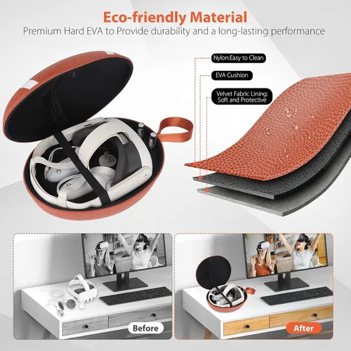 Vista 4 de Funda protectora para Meta Quest 3, funda rígida de transporte para Meta Quest 3 VR, kit de controlador de auriculares Meta Quest 3, funda
