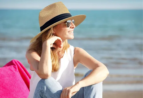 Vista 5 de JOYEBUY - Sombrero de paja plegable para mujer UPF50, Fedora, sombrero de playa
