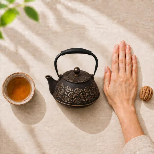 Vista 6 de Tetera de hierro fundido, tetera japonesa con infusor para hojas sueltas, tetera para estufa de té, cubierta segura con interior esmaltado