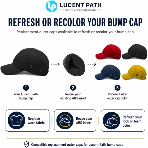 Vista 6 de Gorra negra de seguridad de béisbol, 100% algodón, carcasa ABS resistente a los impactos, espuma acolchada de doble capa, transpirable, protección
