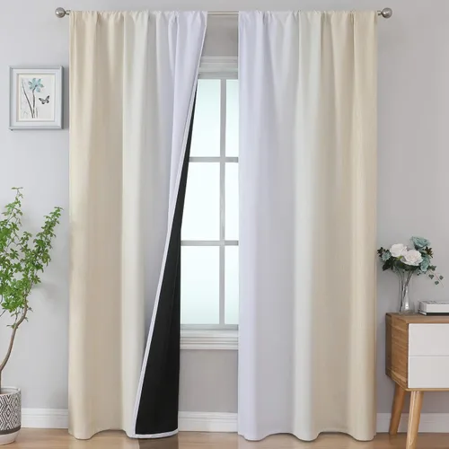 Vista 35 de Estelar Textiler Cortinas oscurecedoras beige y blanco grisáceo de 45 pulgadas de largo, cortinas graduadas con bloqueo de luz para baño, cortinas
