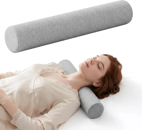 Vista 16 de Almohada cervical en rollo cervical para aliviar el dolor de cuello, almohada de espuma viscoelástica para cama, almohadas de cuello redondo