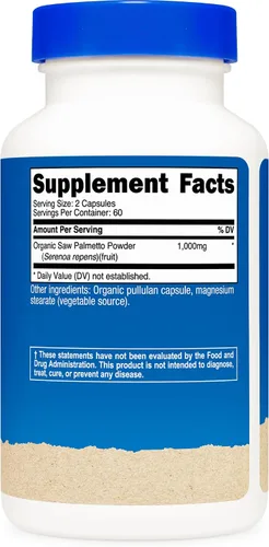 Vista 5 de Nutricost Saw Palmetto 1000 mg, 120 cápsulas – Certificado CCOF fabricado con palma enana americana orgánica, apto para vegetarianos, 60 porciones