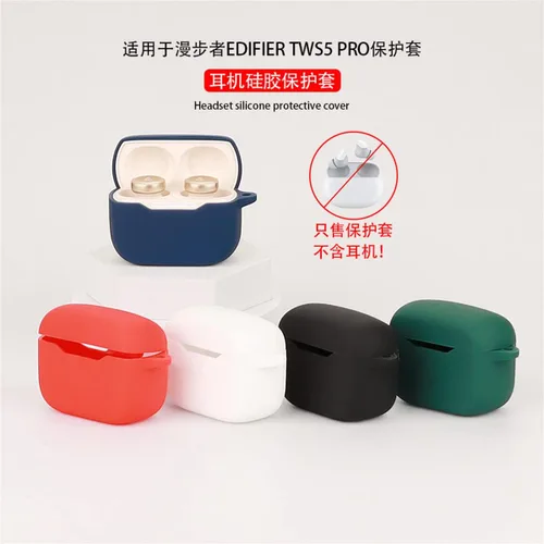 Vista 4 de DAYJOY - Juego de 2 fundas protectoras de silicona suave compatibles con auriculares Edifier TWS5 Pro, funda protectora con llavero (negro y azul)