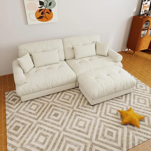 Vista 61 de Sofá modular de gran tamaño de 94 pulgadas, sofás seccionales grandes de color beige y blanco para sala de estar, juego de sofá de terciopelo, sofás