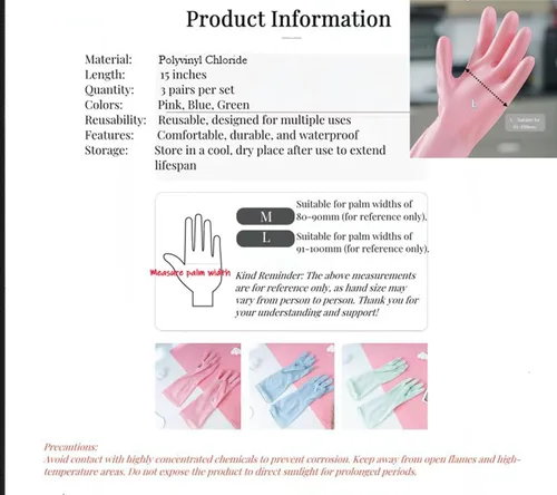 Vista 7 de 3 pares de guantes duraderos para lavar platos sin látex, puño de 15 pulgadas de largo, ideales para limpieza de cocina, lavandería, jardinería