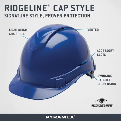 Vista 8 de Pyramex Ridgeline Cap Style Hard Hat 4 Point Ratchet Vented