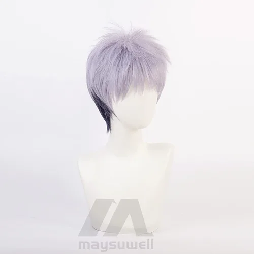 Vista 2 de Anime Cosplay Pelucas Gris Azul Púrpura Cabello Corto Rompido