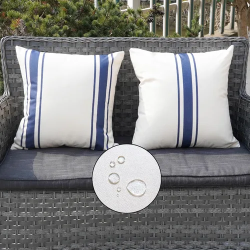 Vista 29 de ONWAY Juego de 2 fundas de almohada para exteriores impermeables de 16 x 16 pulgadas, fundas decorativas de lino, fundas de almohada de lino beige