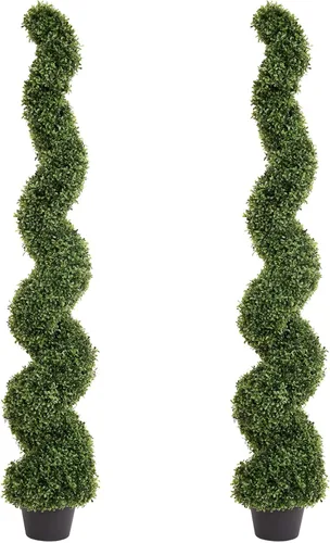 Vista 20 de THE BLOOM TIMES Juego de 2 árboles topiarios artificiales en espiral de 3 pies para exteriores, plantas de boj falsas de 36" para exteriores - Árbol