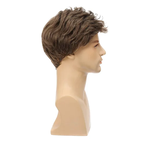Vista 4 de Kaneles Peluca corta marrón para hombre, disfraz de repuesto sintético, pelucas de cabello natural para Halloween