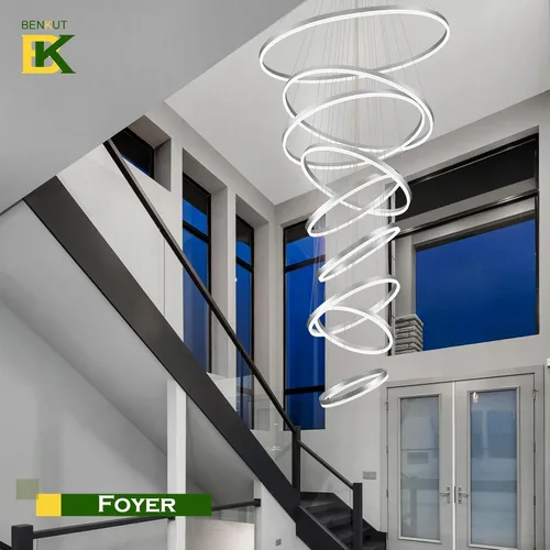 Vista 28 de Benkut Lámpara de Araña de Anillo LED Moderna Negra para Comedor, Lámpara de Araña de Techo Circular Empotrada Regulable con Control Remoto