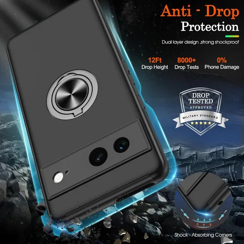 Vista 5 de para Pixel 7 Funda con protector de pantalla HD, a prueba de golpes para Google Pixel 7 Funda de teléfono con soporte magnético de anillo de 360°