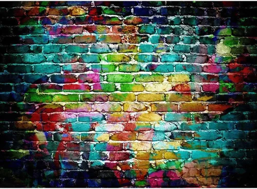 Vista 6 de Fondos de fotografía de graffiti de 7 x 5 pies, fondo colorido de pared de ladrillo para fotos de adultos y niños, accesorios de estudio de retrato