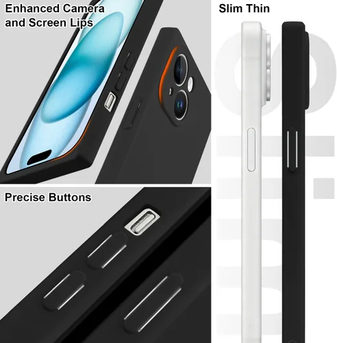 Vista 6 de Funda rectangular compatible con iPhone 15 para mujeres y hombres, TPU suave a prueba de golpes, protección completa de la lente, funciona
