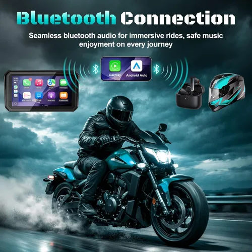 Vista 3 de LBW 2026 - GPS CarPlay para motocicleta de 6 pulgadas con Android Auto inalámbrico, doble cámara de tablero 2K, sistema de navegación, impermeable