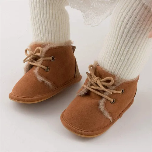 Vista 2 de Miamooi Botas de invierno para bebés, niños y niñas, para recién nacidos, cálidas, de forro polar, antideslizantes, con cordones, zapatos