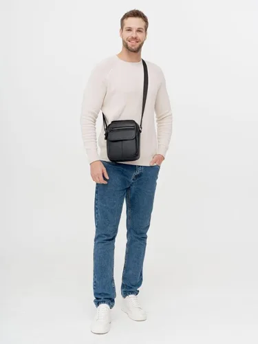 Vista 2 de NIUCUNZH Monederos y bolsos de hombre pequeños, mini mensajero de cuero genuino y bolso de hombro para hombres con muchos bolsillos con cremallera