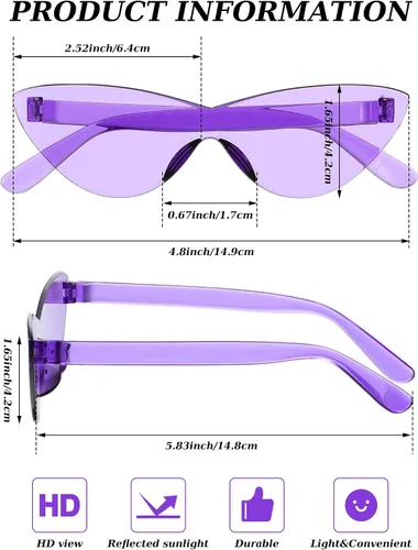 Vista 3 de Weewooday 15 pares de lentes de sol sin montura color caramelo ojo de gato transparentes para mujeres y hombres Negro gris marrón degradado marrón