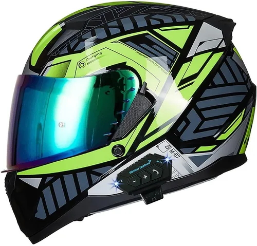 Vista 25 de Casco de motocicleta Bluetooth antivaho, doble visera, abatible, casco de moto de cara completa, aprobado por DOT, altavoz dual integrado