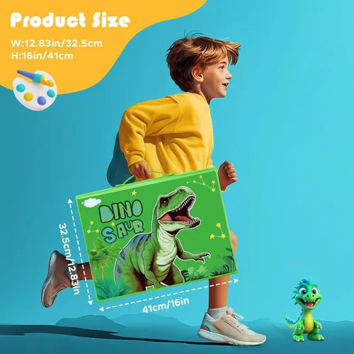 Vista 6 de homicozy Suministros de arte para niños de 4 a 12 años, estuche de arte con juegos de dibujo de dinosaurios, kits de colorear con caballete triple