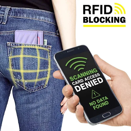 Vista 6 de Cartera acolchada de cuero con bloqueo RFID