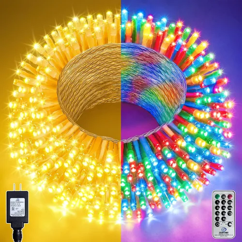 Vista 13 de Luces de Árbol de Navidad LED de 66 pies con 200 LED, Luces Navideñas Exteriores Blanco Frío Brillante para Casa, Luces de Hadas con 8 Modos