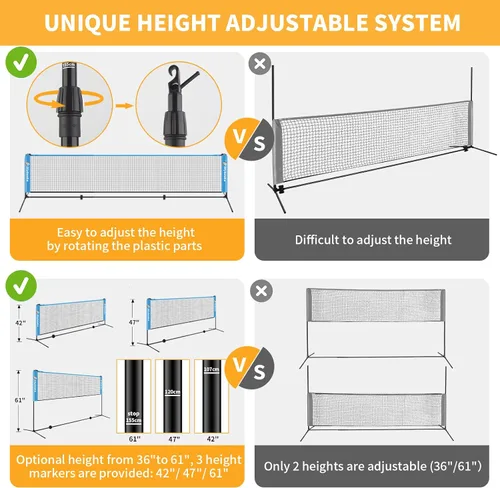 Vista 4 de All-in-one Portable Badminton & Pickleball Net Set for Backyard Beach Driveway with Height Adjustable Poles, Durable Net, 2 Aluminum Badminton