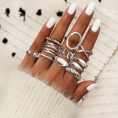 Vista 2 de HAIAISO Juego de 16 anillos gruesos chapados en oro de 18 quilates para mujer, chapados en oro de 18 quilates, trenzados, redondos, ajustables
