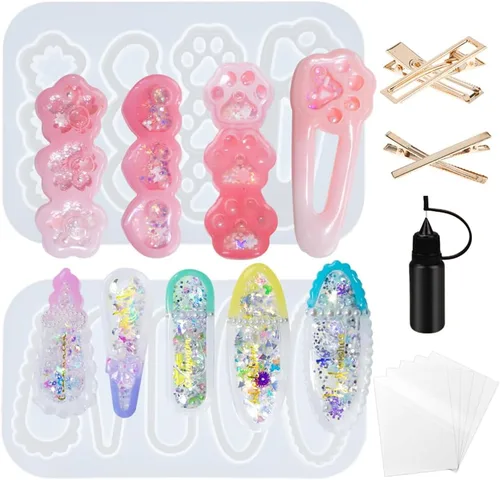 Vista 22 de Conjunto de moldes agitadores de resina, dijes kawaii, paquete de 41 bandejas de silicona, kit de botella aplicadora con punta de precisión, paquete