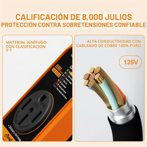 Vista 3 de Marsflex Protector de sobretensiones para RV, analizador de circuito de 15 amperios a 50 amperios, protección contra sobretensiones de 8000 julios