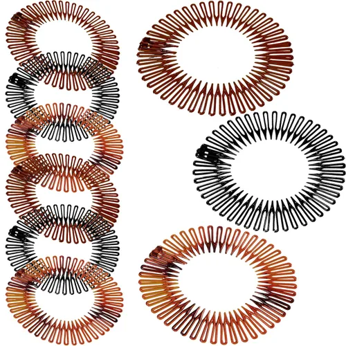 Vista 8 de Shappy 9 piezas de peine elástico circular completo de plástico flexible peine de círculo elástico diadema para el cabello para mujeres y niñas
