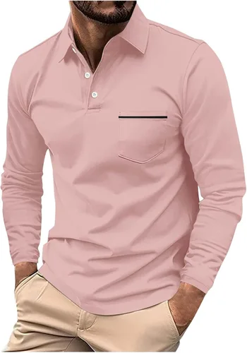 Vista 26 de Mens Long Sleeve Polo Shirts Casual Loose Button Down Shirt Big and Tall Gym Workout Tee Top Lightweight Pullover