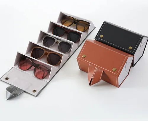 Vista 8 de TOPINCN Funda organizadora de lentes de sol múltiple para viajes, de cuero, para colgar en la pared
