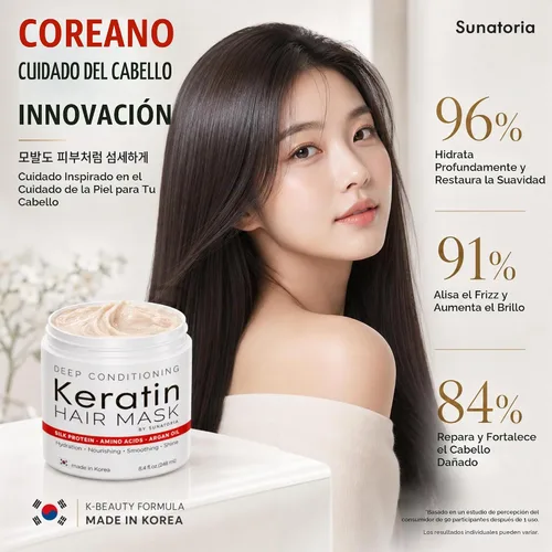 Vista 2 de SUNATORIA 2026 Mascarilla coreana para cabello seco, dañado y encrespado – 8 aminoácidos, queratina hidrolizada, proteína de seda y tratamiento