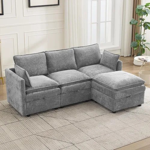 Vista 50 de Otomana cuadrada grande de 27 pulgadas con almacenamiento, reposapiés tapizado moderno con patas antideslizantes para sofá, mesa de café, sala