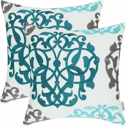 Vista 10 de CaliTime - Paquete de 2 fundas de cojinete de algodón para el sofá, sofá cama, color gris bordado con un lindo pájaro., Algodón, Dorado, 18 x 18