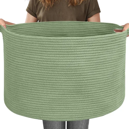 Vista 22 de MEGASKET Cesta grande de manta negra, 22 x 22 x 14 pulgadas, contenedor de cuerda tejida para almacenamiento, caja de almacenamiento de juguetes