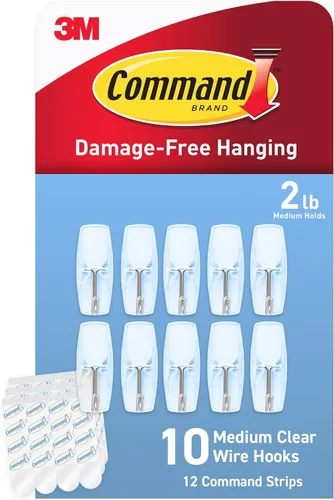 Vista 12 de Command Ganchos de palanca de alambre transparente medianos, 6 ganchos y 8 tiras, ganchos de pared colgantes sin daños para colgar decoraciones