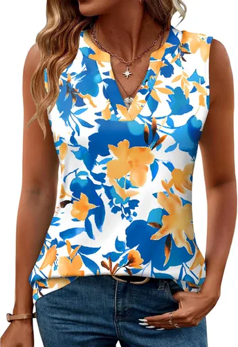 Vista 14 de Romanstii Camisas sin mangas para mujer, estilo casual, de verano, cuello en V, blusas elegantes, túnica