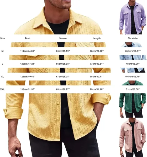 Vista 6 de Camisas con botones para hombre, casual, de manga larga, con cuello jacquard, texturizada, ligera, sobrecamisa, sobrecamisa