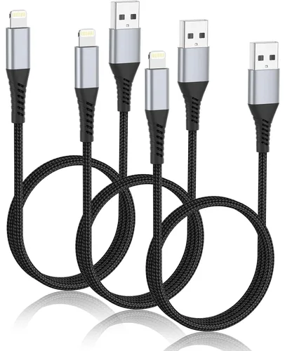 Vista 5 de Cable de carga corto para iPhone de 6 pulgadas, paquete de 3 cables USB a Lightning de 0.5 pies trenzados para iPhone 14, 13, 12, 11 Pro Max, Xs 8