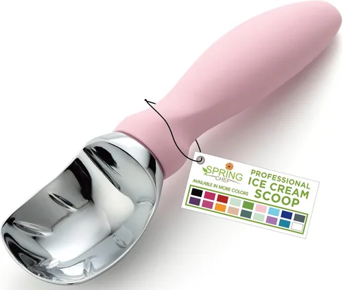 Vista 11 de Spring Chef - Cuchara para helado rosa de alta resistencia con mango suave, cuchara profesional para helado, cuchara de metal para masa de galletas