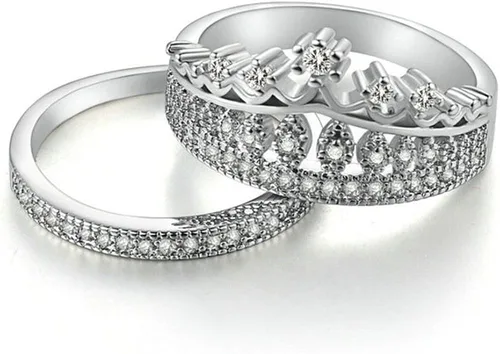 Vista 2 de XAHH - Anillo de boda de oro blanco de 18 quilates para mujer