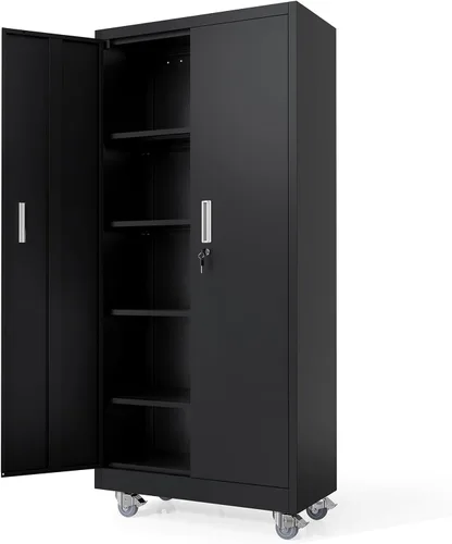Vista 11 de VINGLI Armario de Pared para Garaje con Puertas con Cerradura y Estante Ajustable, Gabinete de Pared de Metal, Gabinete de Almacenamiento Superior
