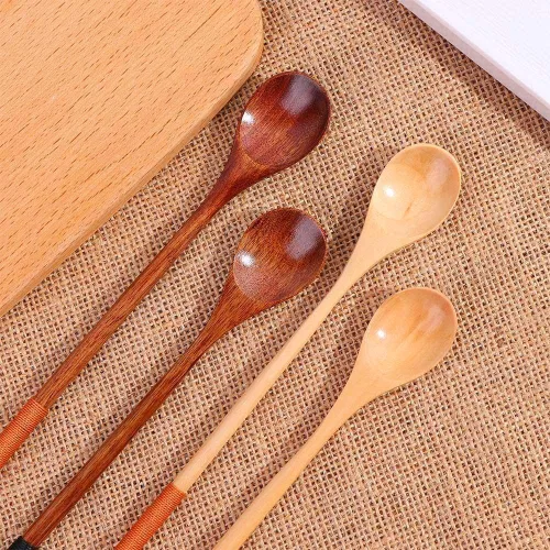Vista 6 de Cucharas de madera 4PCS Cucharas de madera estilo chino Durable Cuchara de mango largo Cuchara de madera de arroz Sopa de postre Cuchara de postre