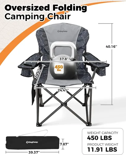 Vista 3 de KingCamp Silla plegable de gran tamaño, resistente 450 libras con mesa plegable de bambú, mesa de picnic portátil con bolsa de transporte